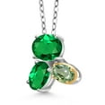 thumbnail image 2 of Gem Stone King 925 Silver and 10K Yellow Gold Green Nano Emerald and Green Sapphire Pendant Necklace for Women (1.90 Cttw, Oval 8X6MM, 7X5MM and 6X4MM, Gemstone May Birthstone, with 18 inch Chain), 2 of 4