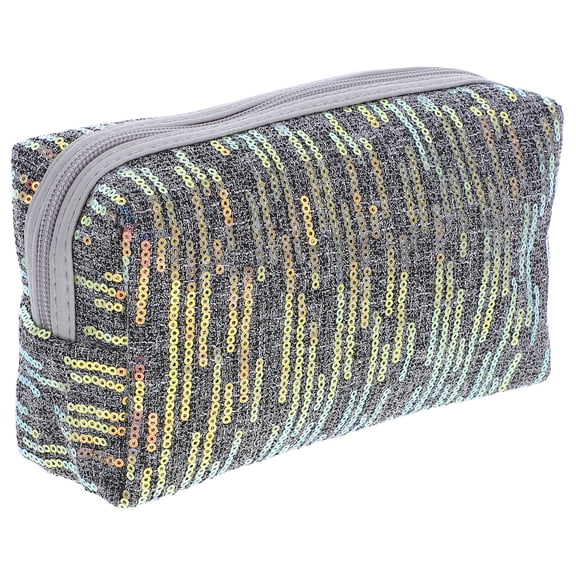 ETEREAUTY Grey Sequin Embroidery Makeup Bag Portable Travel Organizer for Toiletries and Cosmetic Storage