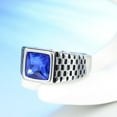 thumbnail image 3 of HIJONES Men's Stainless Steel Stone Ring Square Gemstone Pinky Finger Rings with Crystal Statement Jewelry Silver Navy Blue Size 8, 3 of 5