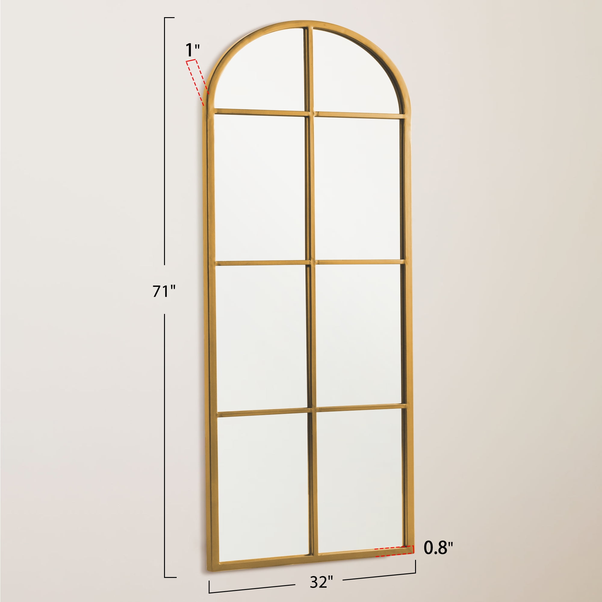 71"x32" Home Decorative Arched Iron Frame Window Mirror Wall Mounted Makeup Mirror,Gold