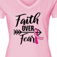 thumbnail image 4 of Inktastic Breast Cancer Awareness Faith over Fear with Pink Ribbon and Arrow Women's V-Neck T-Shirt, 4 of 5