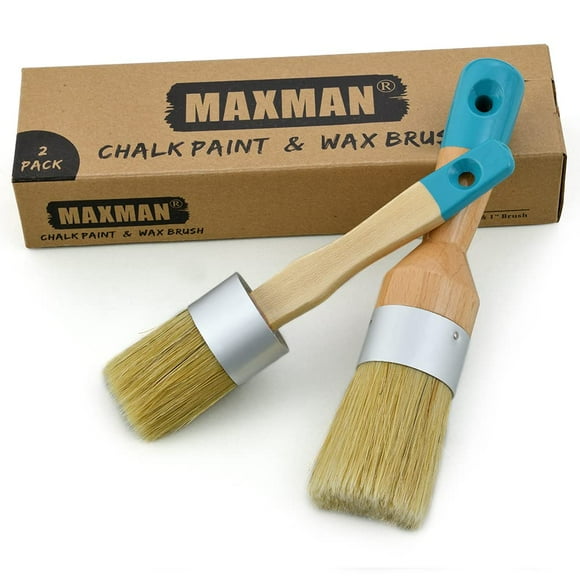 Chalk & Wax Paint Brush Set for Furniture DIY Painting and Waxing Tool Round Chalk Paint Brush Stencils Natural Pure Bristles 2 PCS Large
