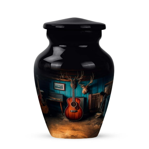 MUKTIVE Guitar & Music Keepsake Cremation Urns for Human Ashes Adult Female & Male - Miniature Black Funeral Urn for Ashes - Cremains Containers - Decorative Sympathy Gifts for Family (3 Inch)