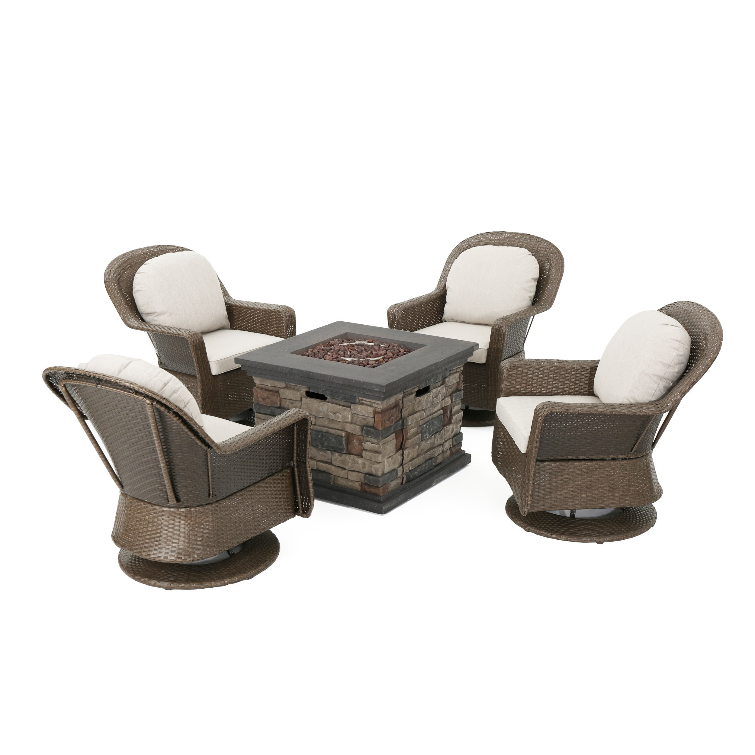 fire pit table with swivel chairs