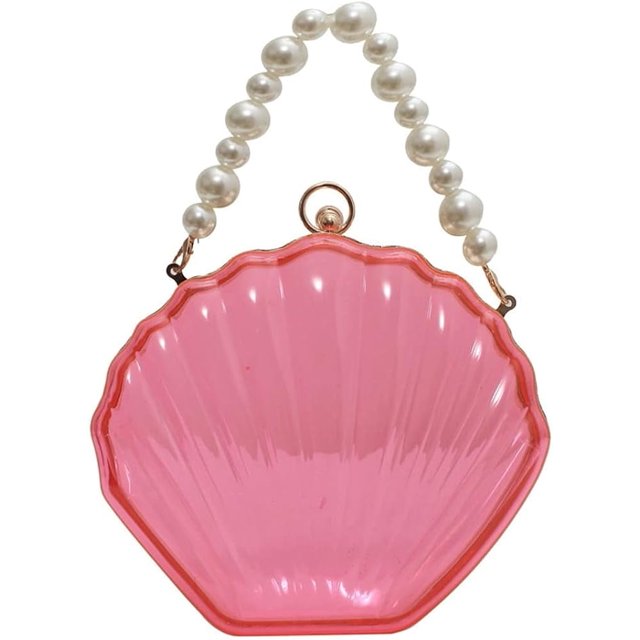 LHSHID Women Acrylic Evening Clutch Bag Shell Clutch Purse Transparent Stadium Approved Crossbody Shoulder Handbag with Pearl