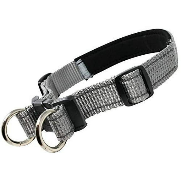 Soft Neoprene Padded Adjustable Reflective 1" Wide 2 Rings Design Dog Collar Grey 3 Sizes