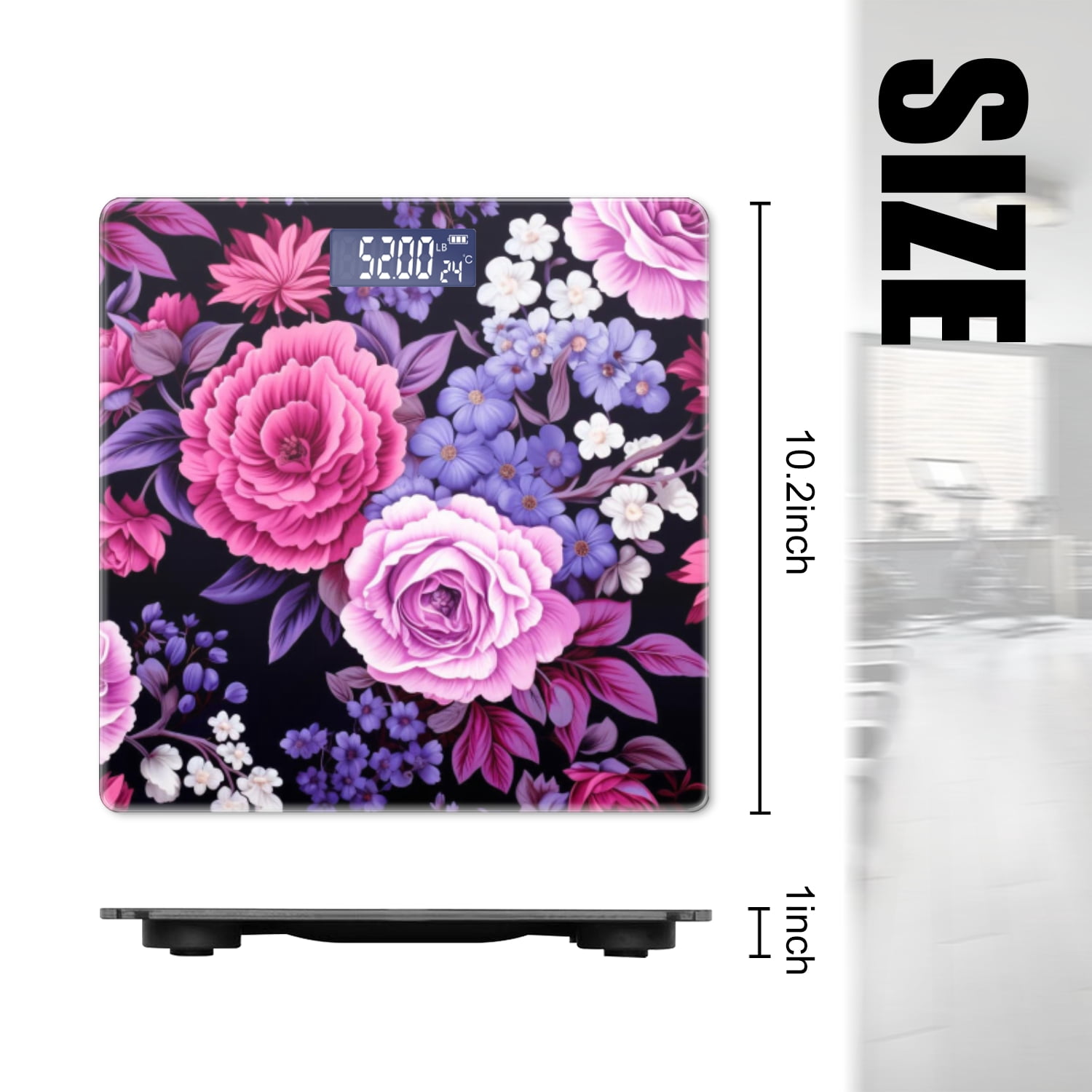 Bathroom Scale, Highly Accurate Digital Body Scale,Precisely Measures Weight up to 400 lbs-Beautiful Roses And Purple Flowers