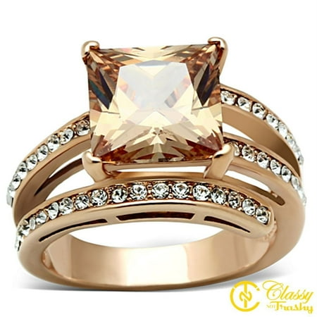 - Classy Not Trashy® Size 9 Princess Cubic Zirconia CZ Gold Tone Bypass Ring, Champagne