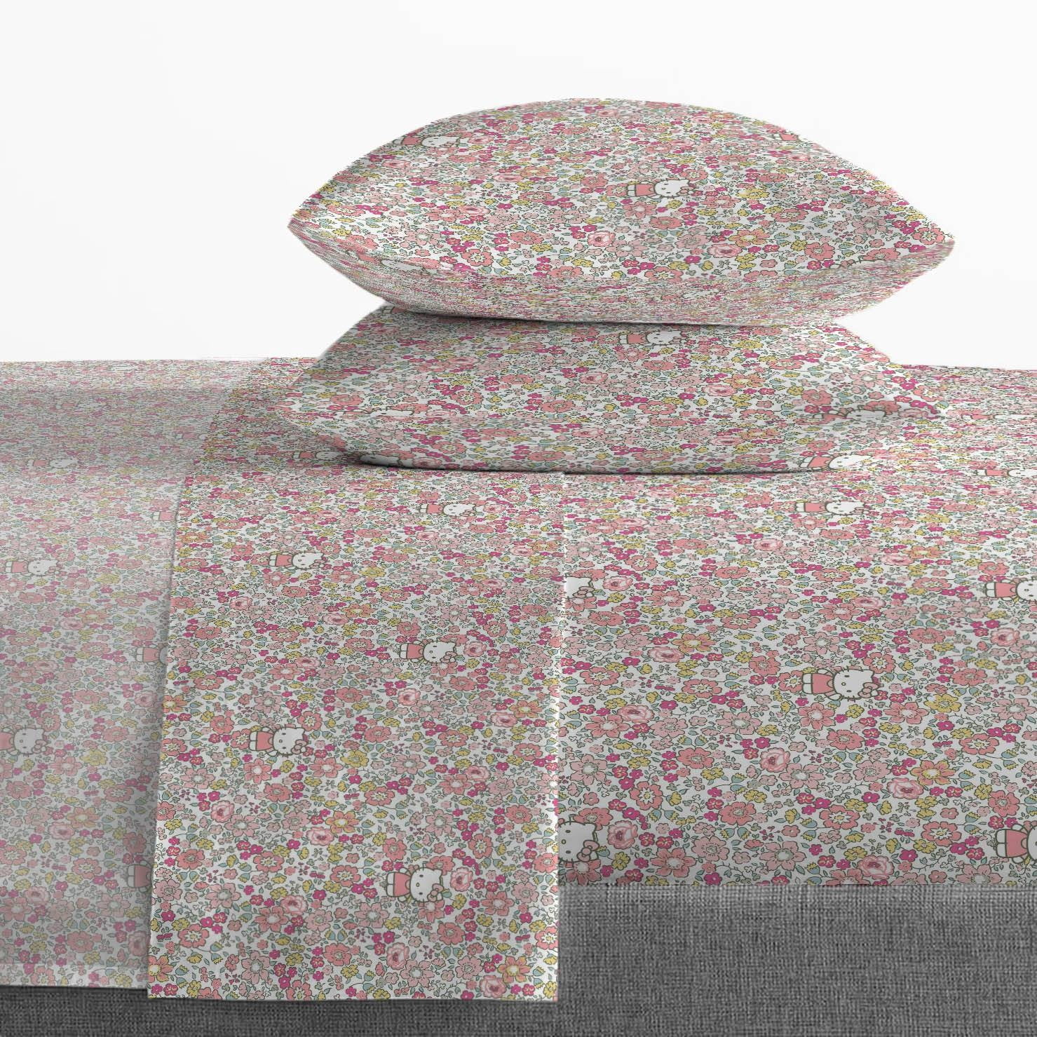 Sanrio Hello Kitty Floral Grace 4 Piece Full Kids Sheet Set - Soft Kids Bedding