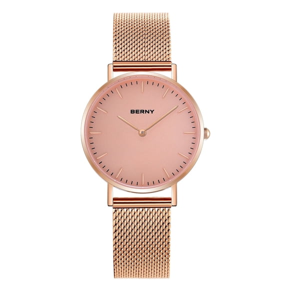 BERNY Small Watches for Women, Fashion Ladies Quartz Watch with Mesh Band, 3ATM Waterproof, Minimalist Fashion Women Wristwatch, Birthday Gifts, Rose Gold
