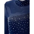 thumbnail image 5 of YiZYiF Girls Juniors Shiny Rhinestone Dance Jumpsuit Full Body Mesh Sleeve Gymnastics Bodysuit Navy Blue 8, 5 of 7
