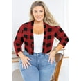 thumbnail image 3 of SHOWMALL Women's Plus Size Lightweight Shrug Red Plaid 1X Open Front Knit 3/4 Sleeve Cropped Bolero Cardigan Sweater Clothes Coat Tops for Evening dresses, 3 of 7