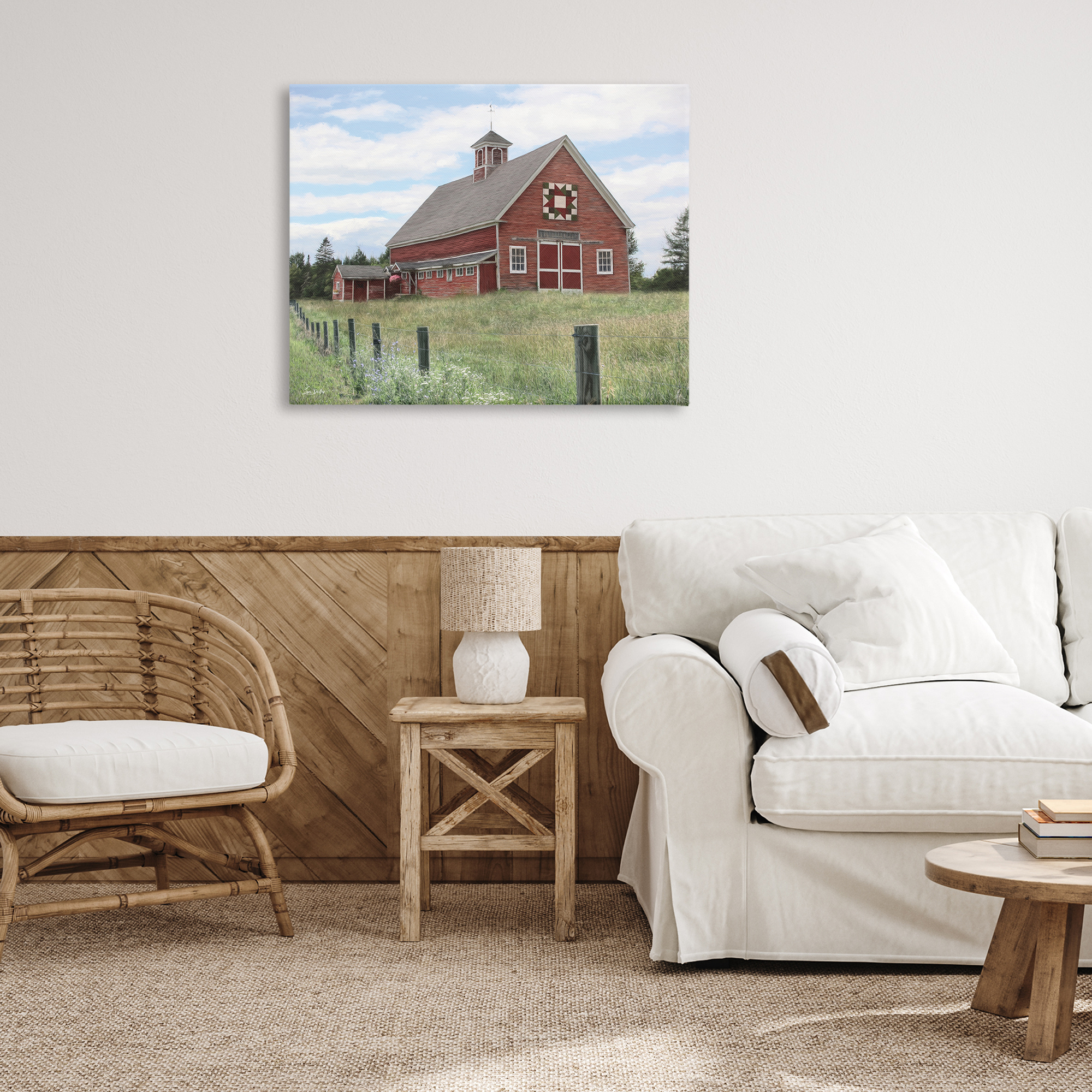 Stupell Industries Rustic Barn Fence Posts Landscape & Nature Painting Wrapped Canvas Art Print Wall Art, 40 x 30