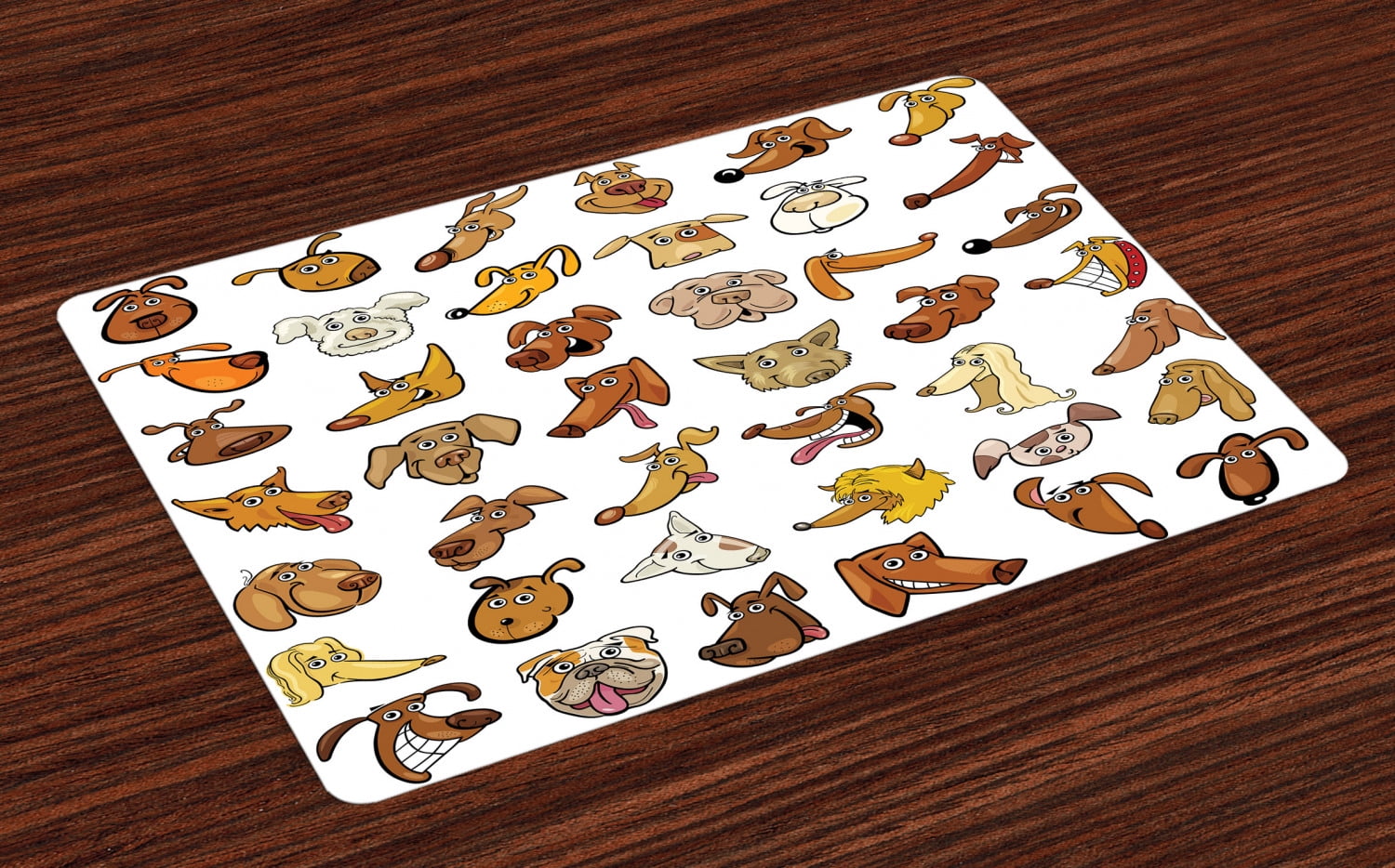Dog Placemats Set of 4 Collection of Different Funny Dog Heads Puppy