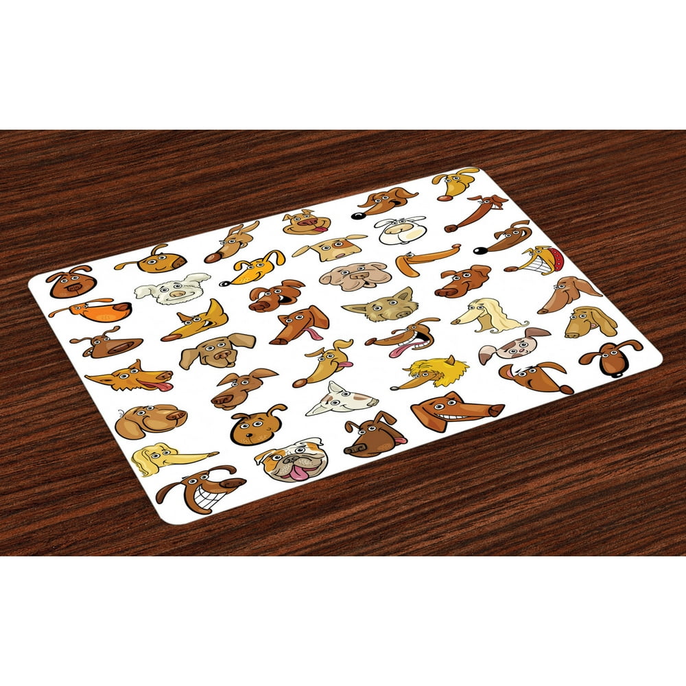 Dog Placemats Set of 4 Collection of Different Funny Dog Heads Puppy