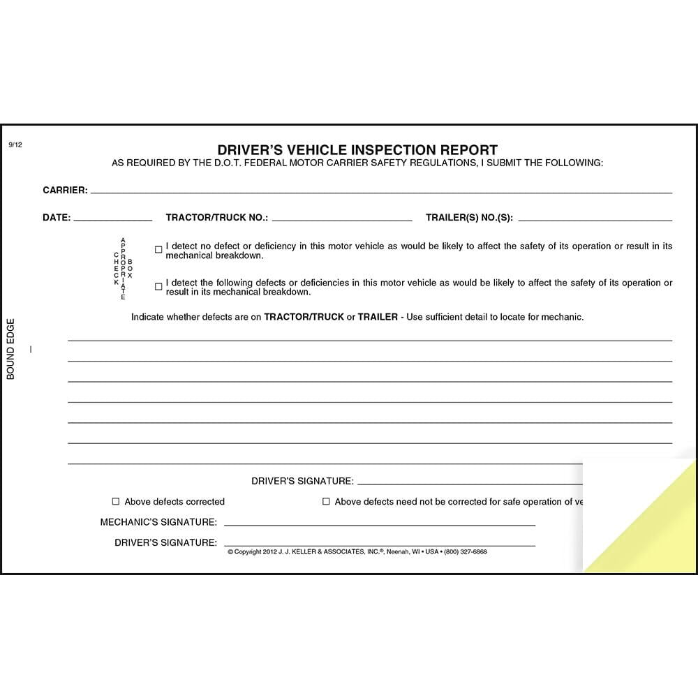 Simplified Driver's Vehicle Inspection Report 5-pk. - Book & Horizontal Format, 2-Ply Carbonless, 8.5" x 5.5", 31 Sets of Forms Per DVIR Book - Meet FMCSR Requirements - J. J. Keller & Associates