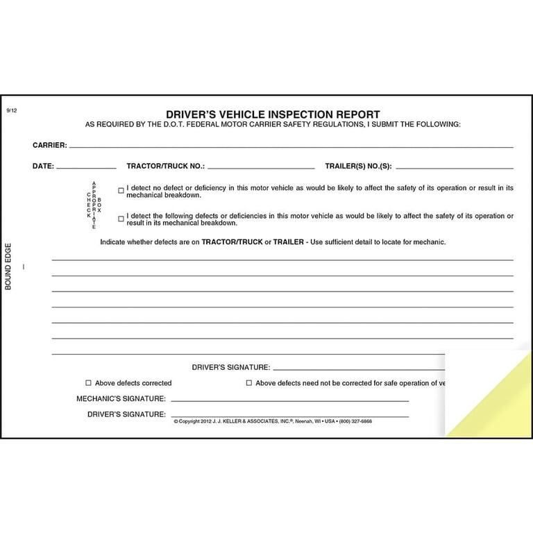 Driver's Vehicle Inspection Report Book – 5-Pack, Carbonless, Meets FMCSR Rules