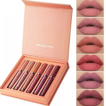 6Pcs Matte 24-hour Liquid Lipstick Sets,Matte Dark Red Purple Permanent Stay on Lipstick Lip Set for Black Women Long Lasting 24 Hours Smudge Proof