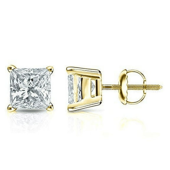 2Ct Princess Cut Lab Created Diamond Solitaire Stud Earrings in 14k Yellow Gold Plated