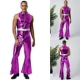 thumbnail image 2 of TiaoBug Men's Shiny Metallic 70s Rave Outfits Jazz Hip Hop Dance Unitard Sleeveless Disco Party Rompers Purple XXL, 2 of 4