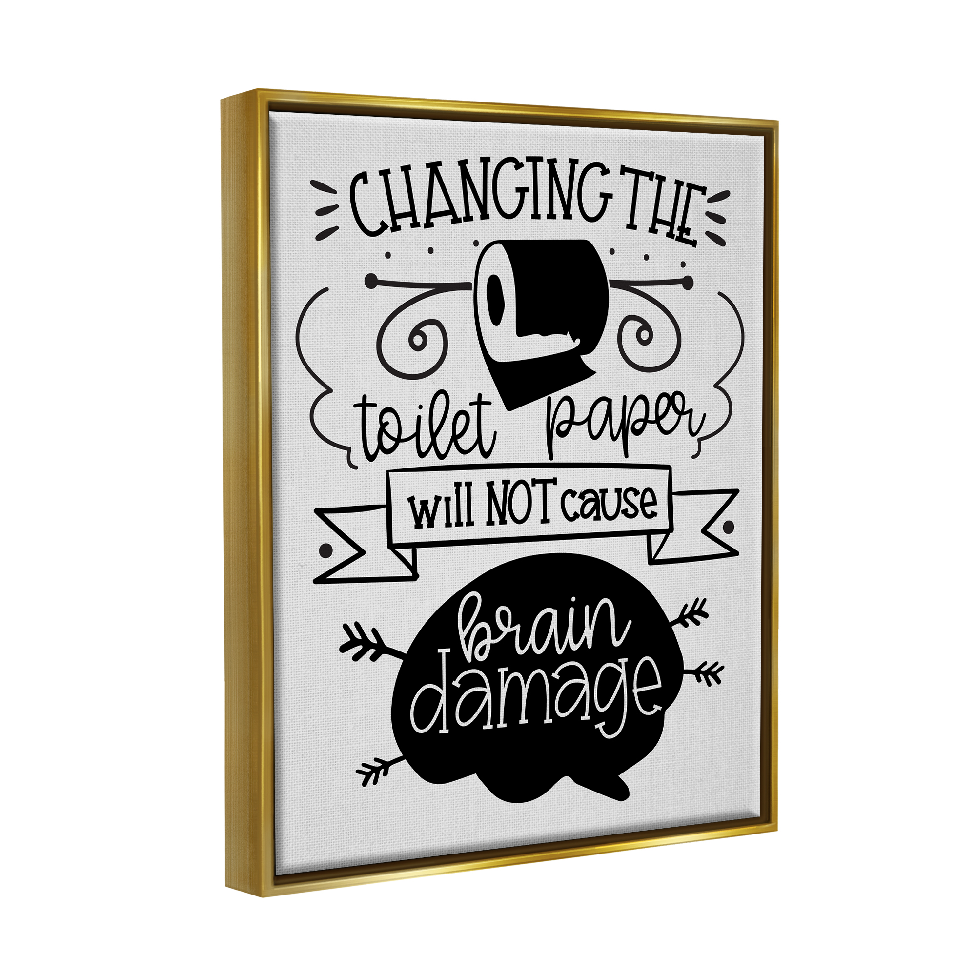 Stupell Industries Change Toilet Paper Humor Typography Painting Gold Floater Framed Art Print Wall Art, 17 x 21