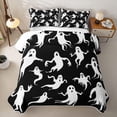 thumbnail image 2 of Homewish Vintage Halloween Ghost Quilt Full,Wavy Silhouette Pattern Full Bedspread Sets,Black White,3 Pieces, 2 of 7
