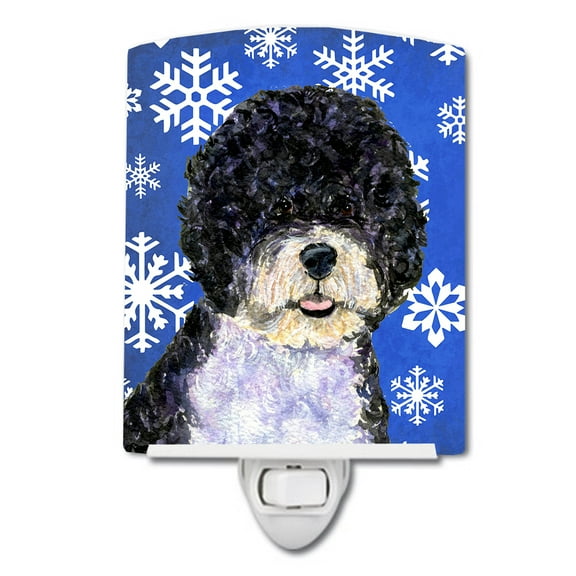 Caroline's Treasures SS4628CNL Portuguese Water Dog Winter Snowflakes Holiday Ceramic Night Light, 6x4x3", multicolor