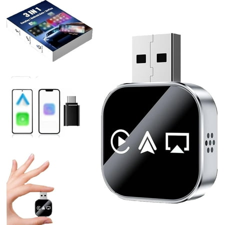 2026 Upgrade 3 in 1 Screen Mirror for iOS Phone, Wired to Wireless Screen Mirroring Carplay Adapter for Car, Mirror Link Auto Adapter with 2.4/5ghz WiFi and Bluetooth 5.0, Instant Wired(1pc-a)