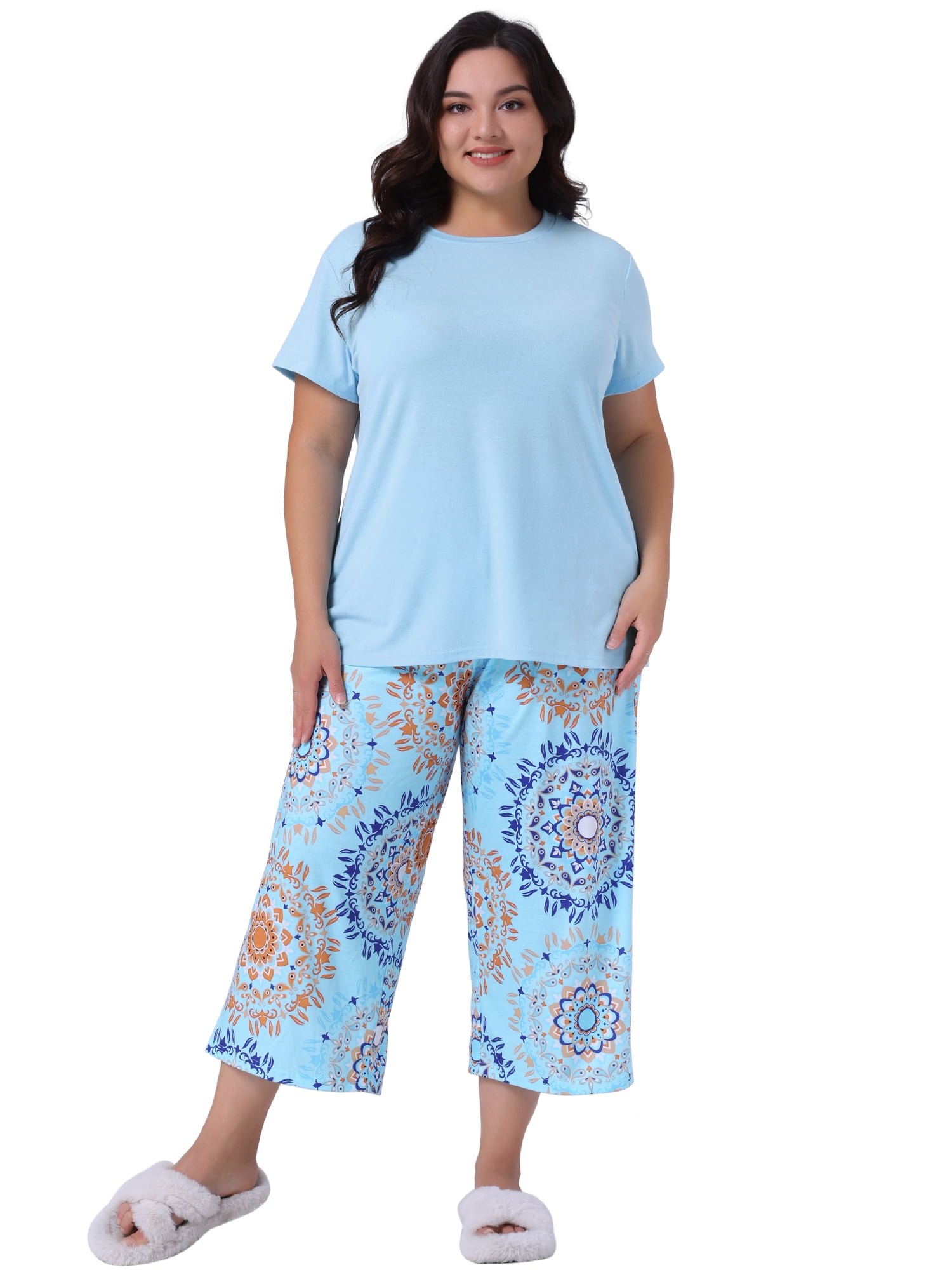 DARING DIVA Women's Plus Size 2-piece Short Sleeve Pajamas Set 3X Blue