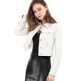 thumbnail image 2 of Chaqueta de mezclilla corta casual básica de manga larga con botones para mujer blanco M, 2 of 6