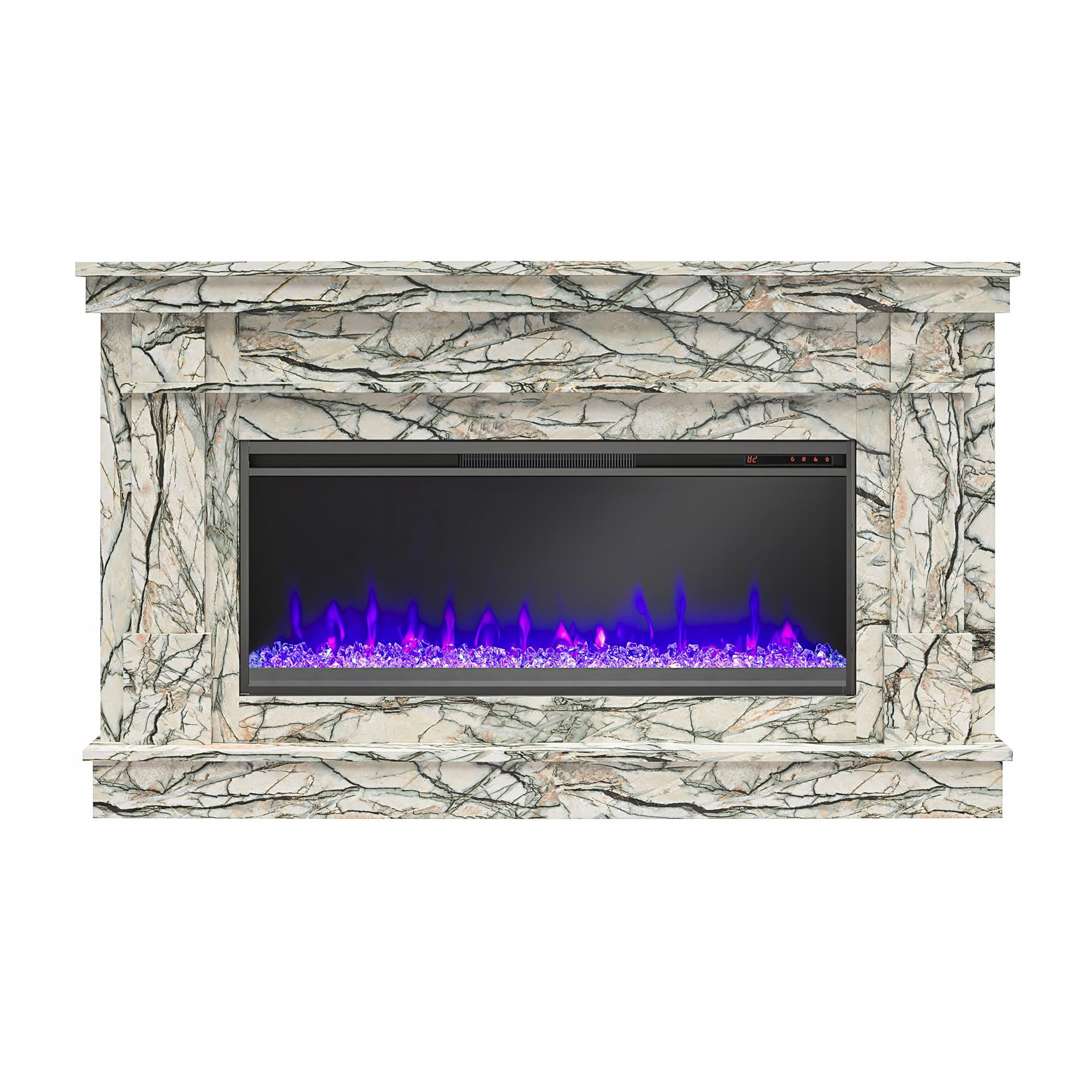 Novogratz Waverly Wide Mantel with Linear Electric Fireplace & Crystal Ember Bed, Onyx Marble