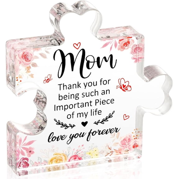 Gifts for Mom, Mom Birthday Gifts, Decorative Engraved Acrylic Block Puzzle Piece Plaque for Countertop, Mom Gifts from Daughter Son, Heartwarming Chr