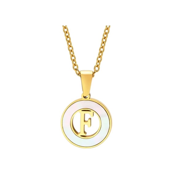 PAURO Women's Stainless Steel Initial Letter Necklace Round Shell Jewelry Accessories F