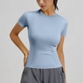 thumbnail image 5 of Crew Neck Yoga Tops for Women Short Sleeve Slimming Athletic T-Shirt High Stretch Running Pilates Jogging Workout Activewear Tops Summer Lightwieght Outfits Light Blue XXXL, 5 of 6