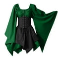 thumbnail image 3 of SEAOPEN Women's Medieval Renaissance Dress Fairy Elf Irish Victorian Gothic Dresses Halloween Costume Lace Up Corset Dress Green,L, 3 of 7