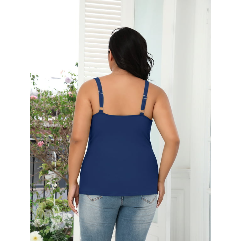 Charmo Women Plus Size Cotton Tank Top with Shelf Bra Adjustable Wider  Strap Camisole Basic Undershirt 