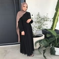 thumbnail image 2 of Women Muslim Maxi Long Lined Pleats Dress Belted High Waist Buttons Chiffon Abaya Kaftan Robe Flowy Swing Elegant Islamic Party Gown, 2 of 18
