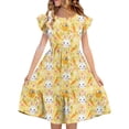 thumbnail image 2 of EGNMCR Robe à Manches Courtes à Col Rond Robe d'Été pour Enfants Imprimée à Manches Plissées à Double Couche pour Enfants de 5 à 14 Ans Robe, 2 of 7