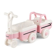 Costway 4 in 1 Ride on Push Car,Sliding Walking Car with Trailer, Music, Under-Seat Storage Pink