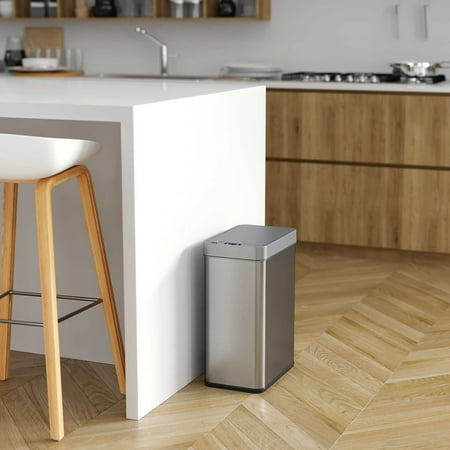 iTouchless - 13 Gallon Touchless Sensor Wings Lid Trash Can with Pet-Proof Lid and AbsorbX Odor Control, Stainless Steel Kitchen Bin - Silver
