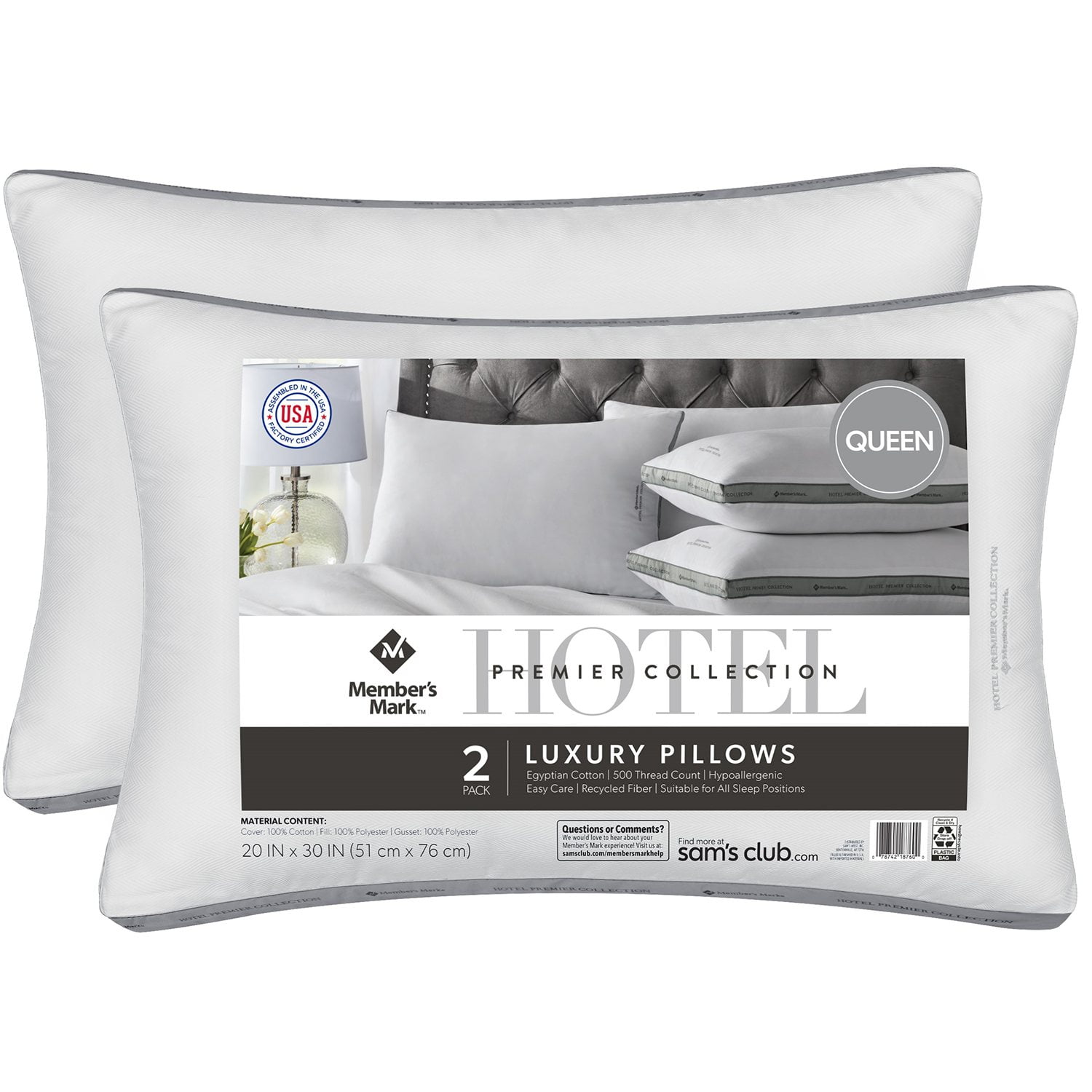 OFFLINE-Member's Mark Hotel Premier Collection Bed Pillows, Assorted Sizes Set of 2