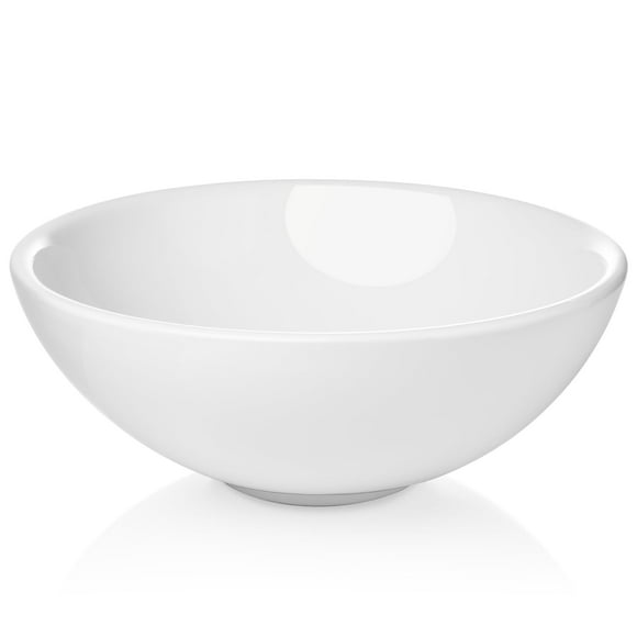 Miligoré Évier Rond en Céramique Blanc de 16 Pouces - Bol Moderne pour Meuble-Lavabo de Salle de Bain au-Dessus du Comptoir