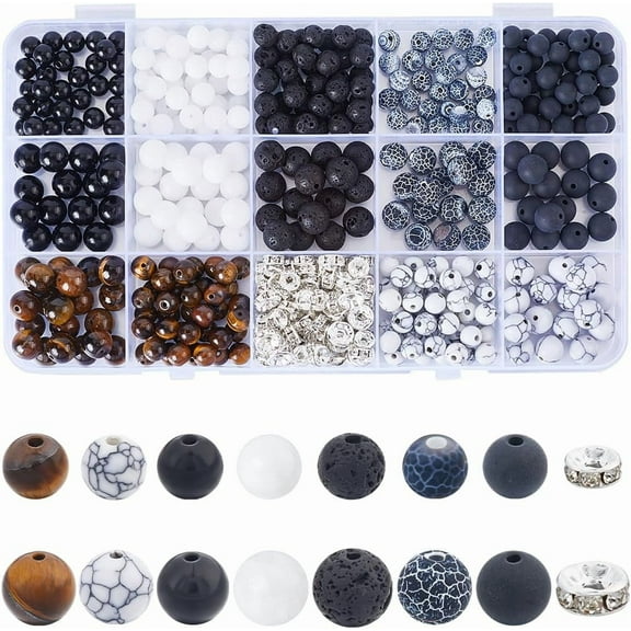 1 Box 6mm 8mm Natural Stone Beads Black Obsidian Beads Bulk Round Genuine Real Smooth Tiger Eye White Jade Gemstones Loose Spacer Bead for Jewelry Making DIY Necklace Bracelets Women Gift DIY