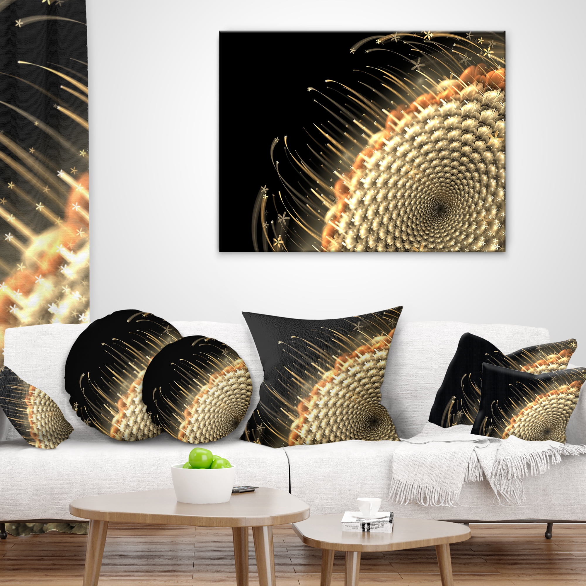 Designart Brown Fractal Flower Pattern - Floral Throw Pillow - 16x16