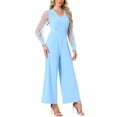 thumbnail image 4 of INSPIRE CHIC Outfit Women's Jumpsuits V Neck Mesh Long Sleeve Wide Leg Party Rompers M Light Blue, 4 of 6