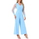 thumbnail image 4 of Inspire Chic Conjunto Mono para Mujeres, Escote en V, Manga Larga de Malla, Pantalones Anchos, Ropa de Fiesta, Talla M, Azul Claro, 4 of 6