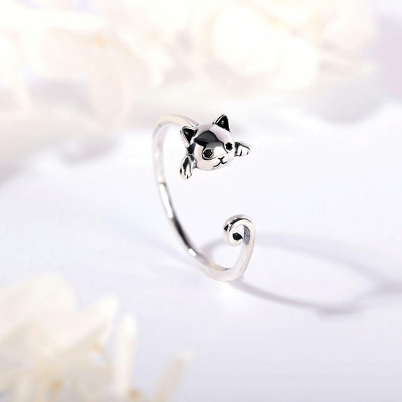 QQTDFG Adjustable Open Finger Ring 925 Sterling Silver Ring Cute Cat Ring Women Jewelry-Style 1