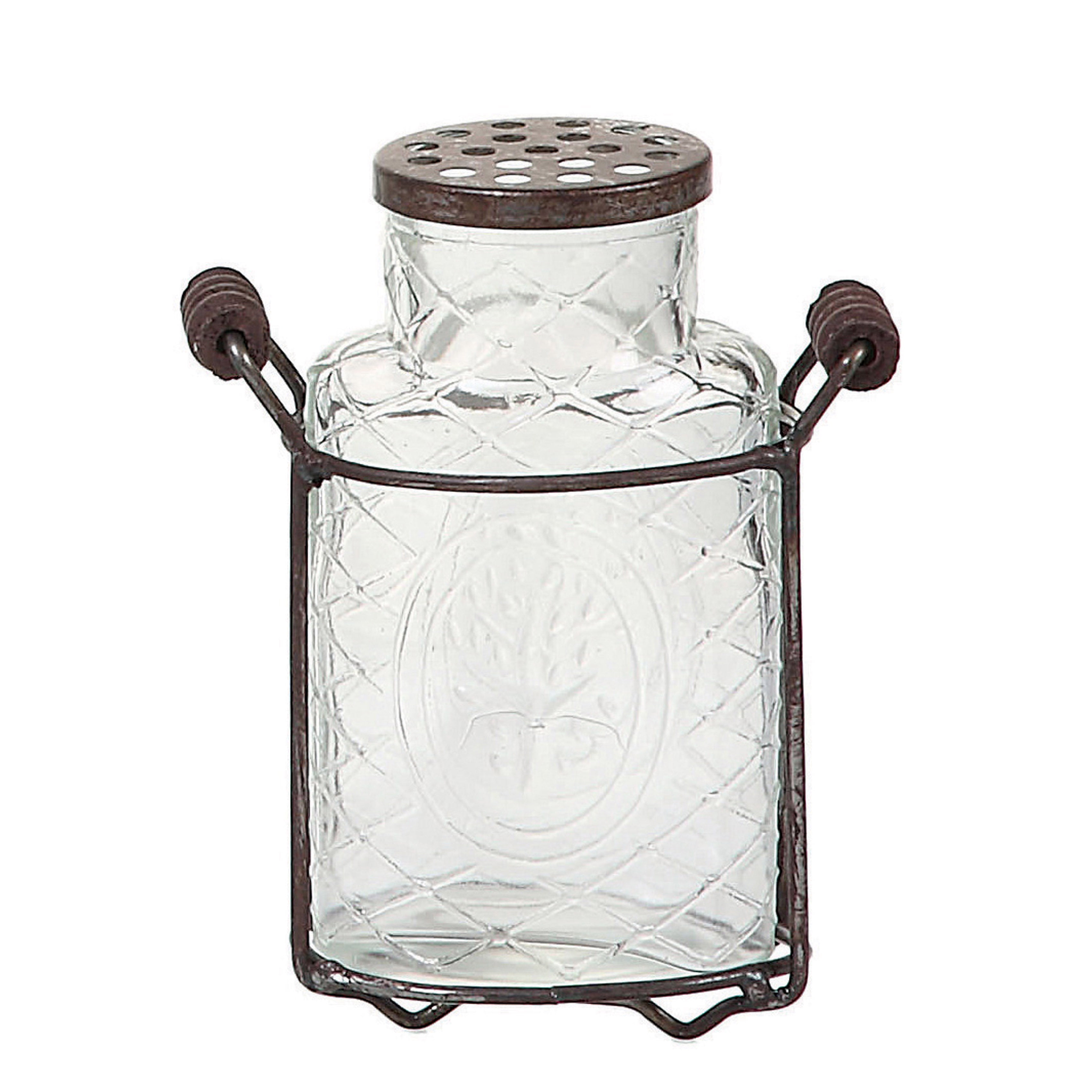 Creative CoOp Small Glass Vase with Frog Lid & Holder