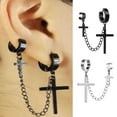 thumbnail image 2 of AYYUFE 1Pc Punk Hip Hop Metal Chain Ear Cuff Creative Cross Tassel Men Earring Jewelry Accessories Stainless Steel Clear, 2 of 8