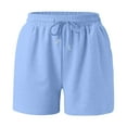 thumbnail image 4 of Denim Shorts Women Pockets Pure Color Drawstring Short Pants for Women,Light Blue,L, 4 of 5